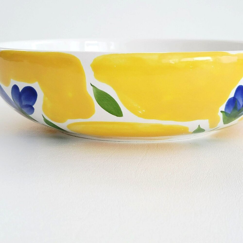 Dansk St. Tropez Individual Pasta Bowl, Yellow & White, Blue Flowers, Mediterran - Picture 3 of 11